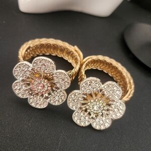 Gold with CZ Stones Flower Arm Bracelets